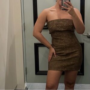 Brown Strapless Studded Dress